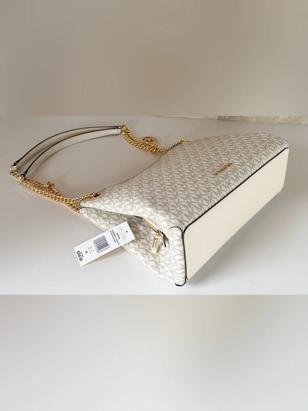 Michael Kors Christina MD Triple Gusset Chain Shoulder Crossbody Bag MK Light Cr